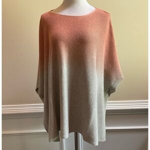 J JILL Orange Gray Ombré Round Neck Cotton Knit Poncho Sweater Size One Size